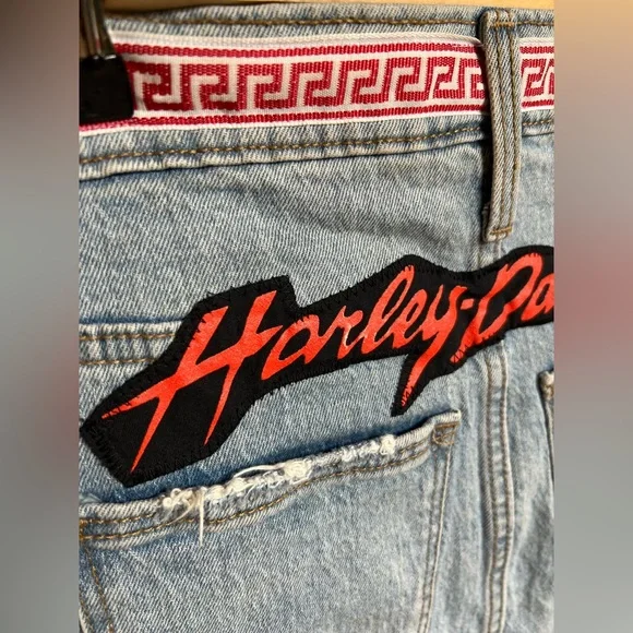 Harley Denim Patchwork Skirt with Bandana Accents - Picture 3 of 6